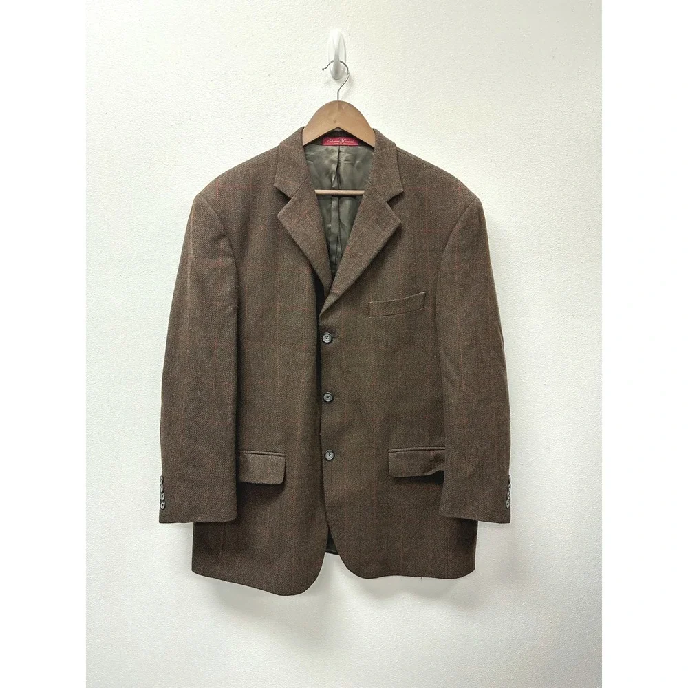 Salvatore J. Cesarani Fitzgerald Wool Cashmere‎ Blend Plaid Sport Coat Size 42R
